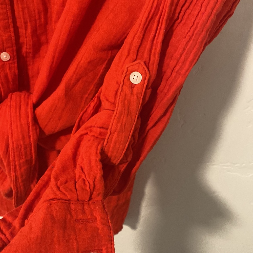 New Long-Sleeve Button-Up Red Blouse - Picture 3 of 14